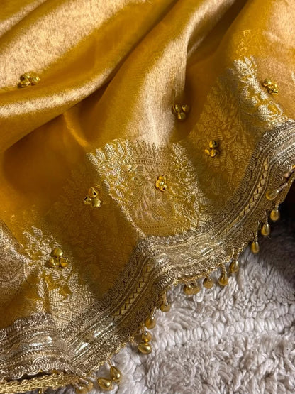 Yellow Viral Ghungroo Saree – Banarasi Soft Tissue Silk | Thesareeghar