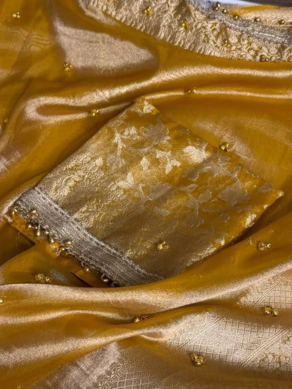 Yellow Viral Ghungroo Saree – Banarasi Soft Tissue Silk | Thesareeghar
