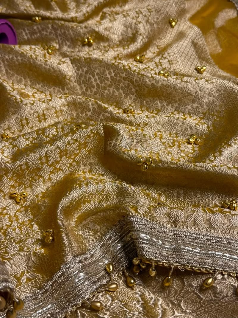 Yellow Viral Ghungroo Saree – Banarasi Soft Tissue Silk | Thesareeghar