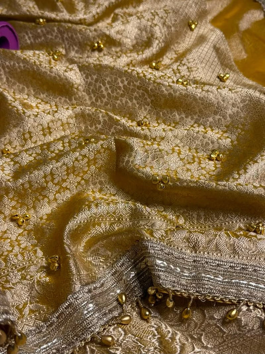 Yellow Viral Ghungroo Saree – Banarasi Soft Tissue Silk | Thesareeghar