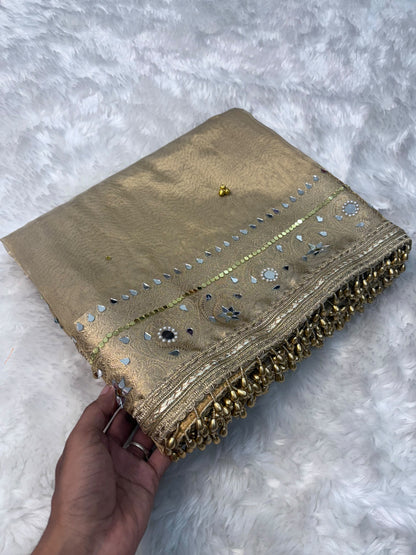 Ivory Viral Ghungroo Saree – Banarasi Soft Tissue Silk | Thesareeghar