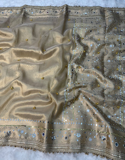 Ivory Viral Ghungroo Saree – Banarasi Soft Tissue Silk | Thesareeghar