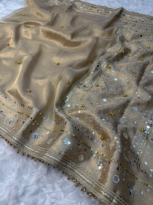 Ivory Viral Ghungroo Saree – Banarasi Soft Tissue Silk | Thesareeghar