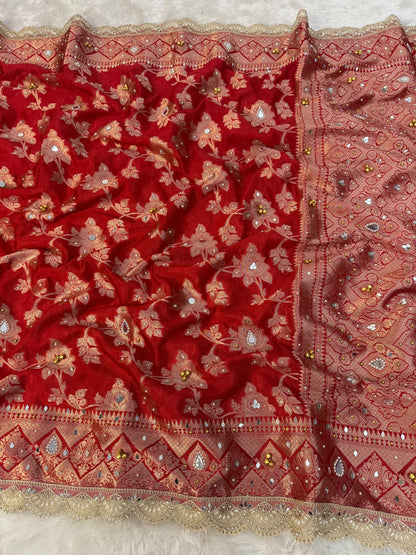 Red Viral Ghungroo Saree – Banarasi Warm Silk | Thesareeghar