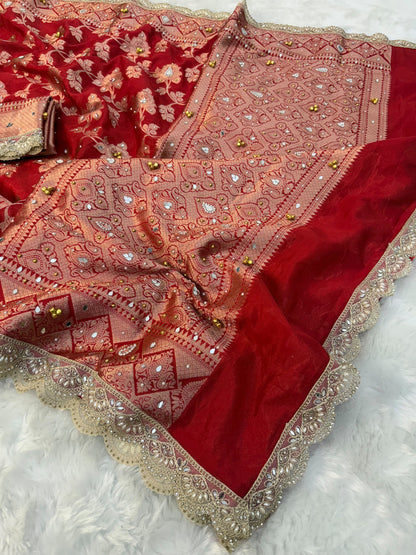 Red Viral Ghungroo Saree – Banarasi Warm Silk | Thesareeghar