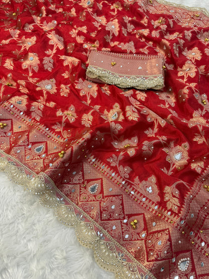 Red Viral Ghungroo Saree – Banarasi Warm Silk | Thesareeghar