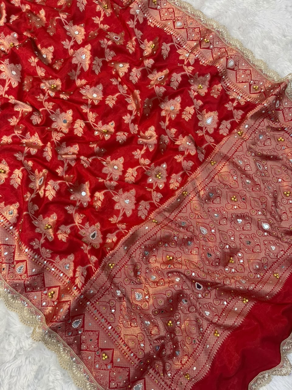 Red Viral Ghungroo Saree – Banarasi Warm Silk | Thesareeghar