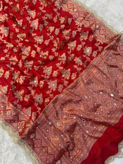 Red Viral Ghungroo Saree – Banarasi Warm Silk | Thesareeghar