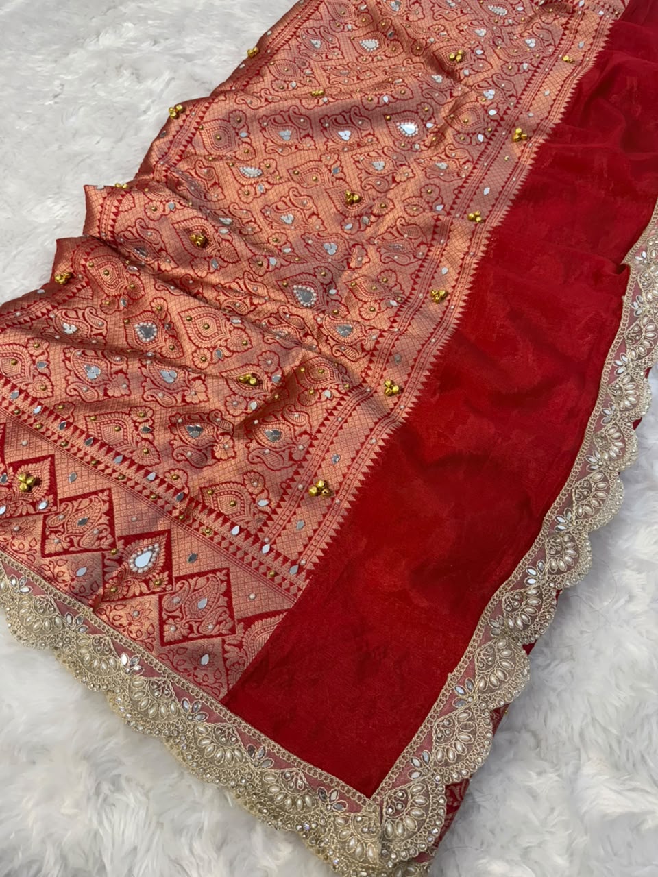 Red Viral Ghungroo Saree – Banarasi Warm Silk | Thesareeghar