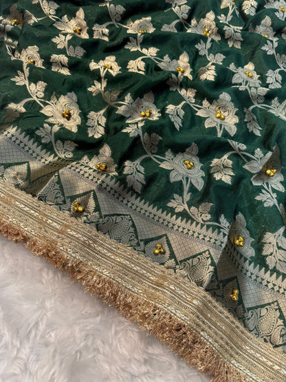Deep Green Viral Ghungroo Saree – Banarasi Warm Silk | Thesareeghar