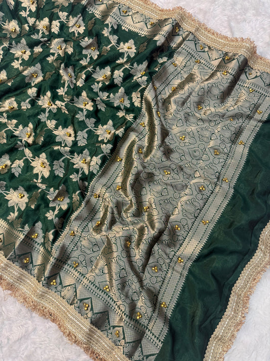 Deep Green Viral Ghungroo Saree – Banarasi Warm Silk | Thesareeghar
