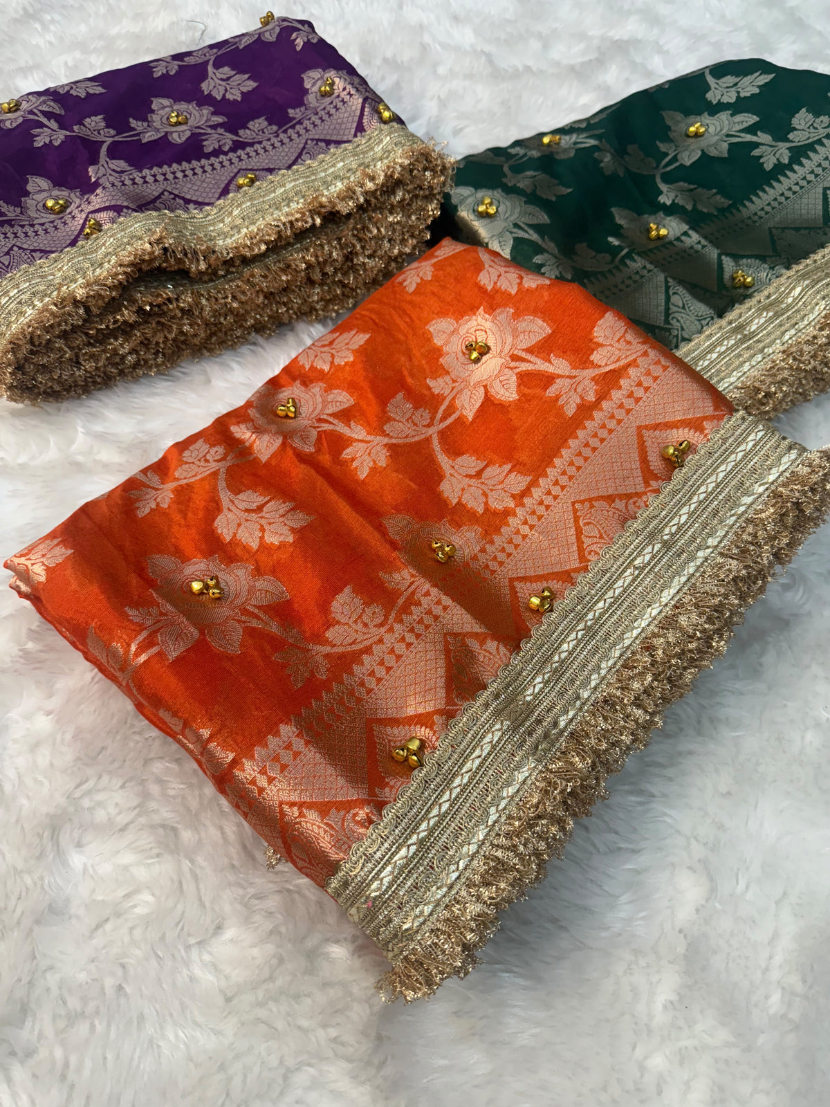 Dusty Orange Viral Ghungroo Saree – Banarasi Warm Silk | Thesareeghar