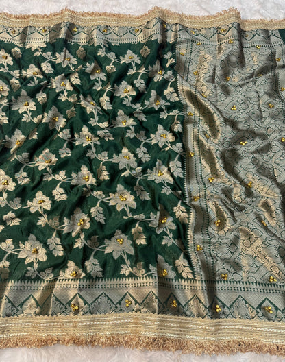 Deep Green Viral Ghungroo Saree – Banarasi Warm Silk | Thesareeghar