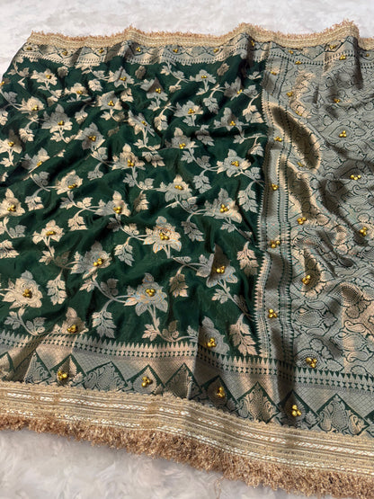 Deep Green Viral Ghungroo Saree – Banarasi Warm Silk | Thesareeghar