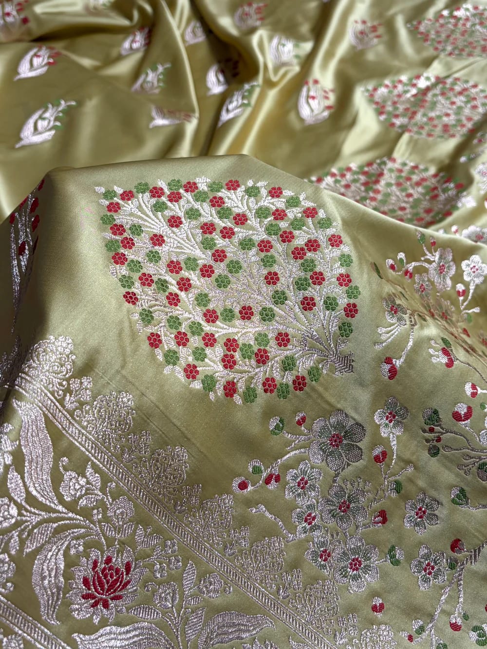 Olive Green Mahsru Mina Buta. Saree