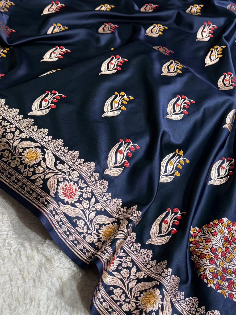 Midnight Blue Mashru Mina Buta Saree
