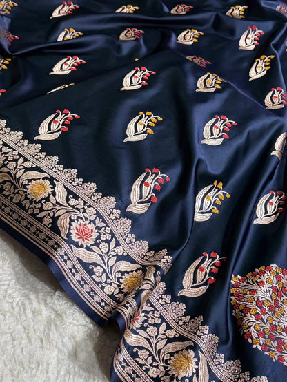Midnight Blue Mashru Mina Buta Saree