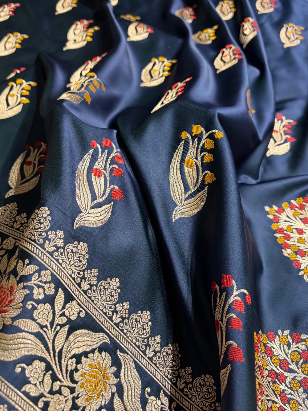 Midnight Blue Mashru Mina Buta Saree