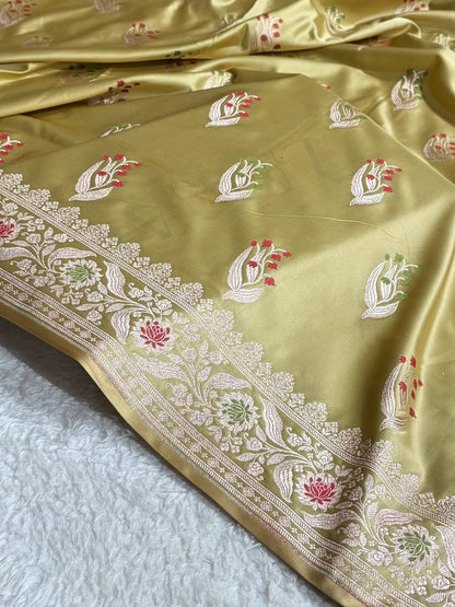 Olive Green Mahsru Mina Buta. Saree