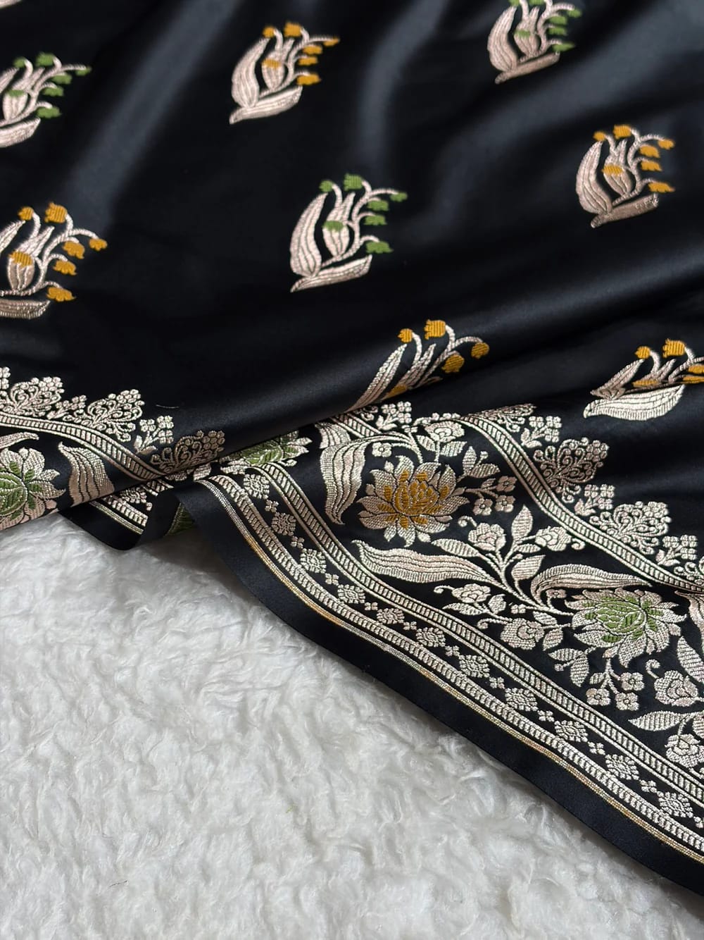 Midnight Black Mashru Mina Buta Saree