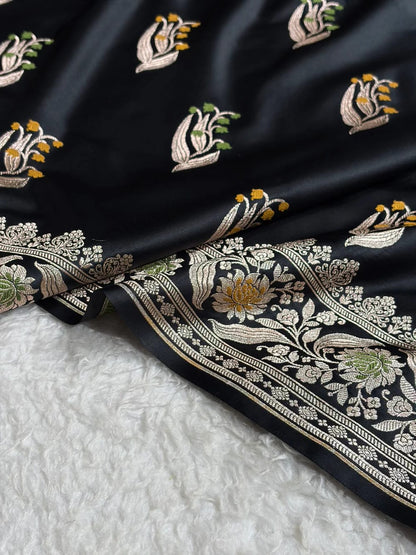Midnight Black Mashru Mina Buta Saree
