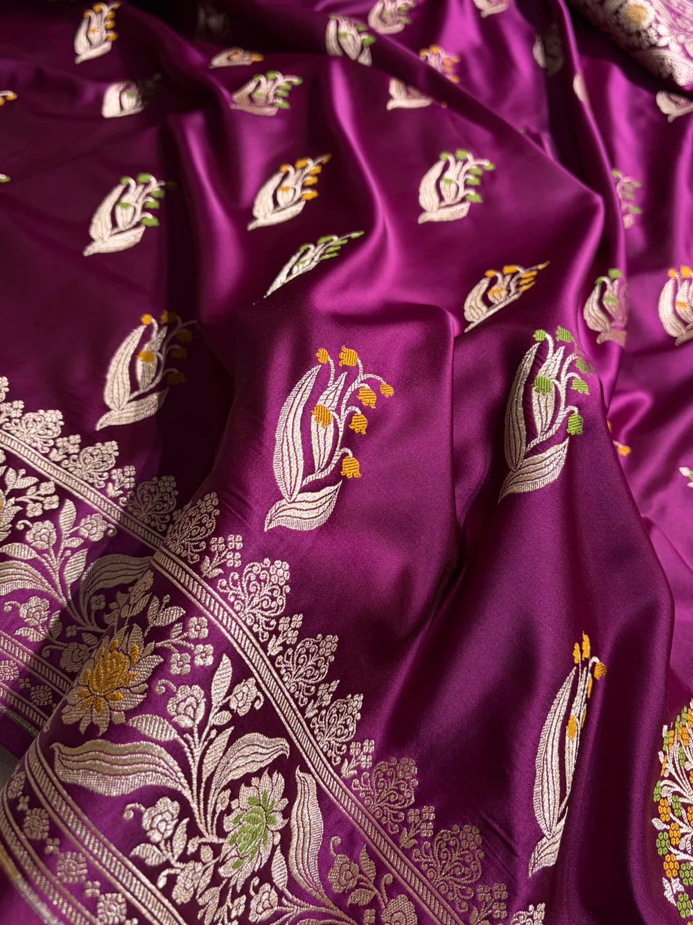 Deep Purple Mashru Mina Buta Saree