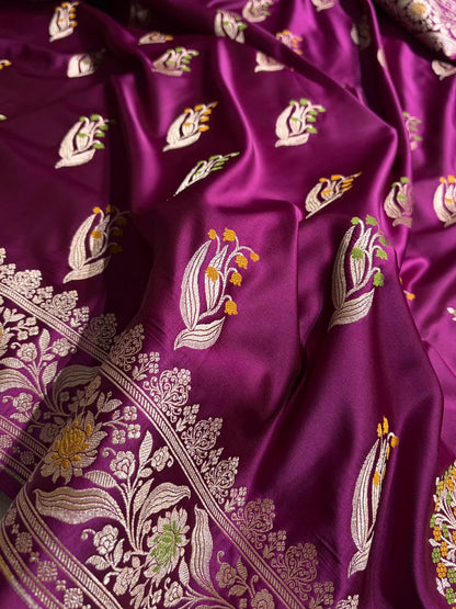Deep Purple Mashru Mina Buta Saree