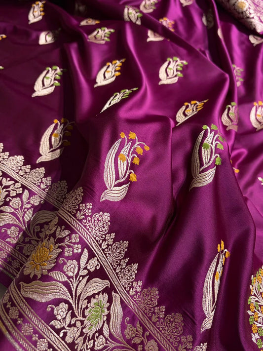 Deep Purple Mashru Mina Buta Saree