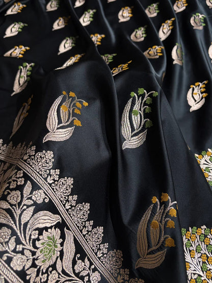 Midnight Black Mashru Mina Buta Saree