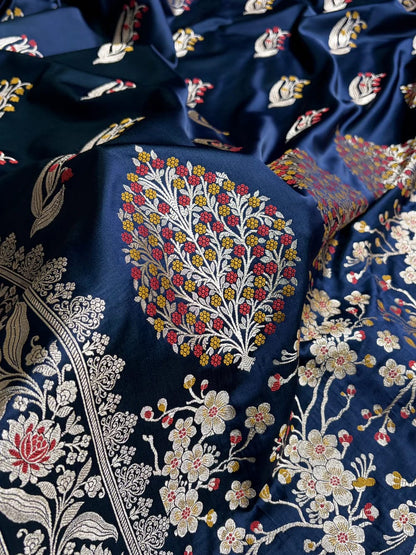 Midnight Blue Mashru Mina Buta Saree