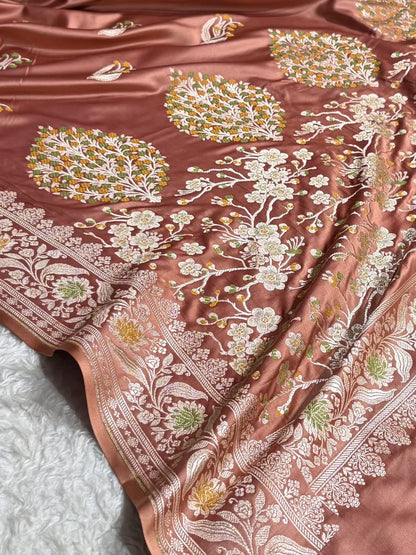 Brownish Rose Mashru Mina Buta Saree