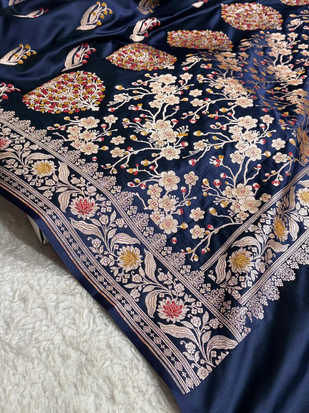 Midnight Blue Mashru Mina Buta Saree