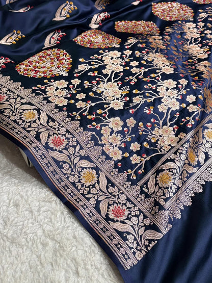 Midnight Blue Mashru Mina Buta Saree