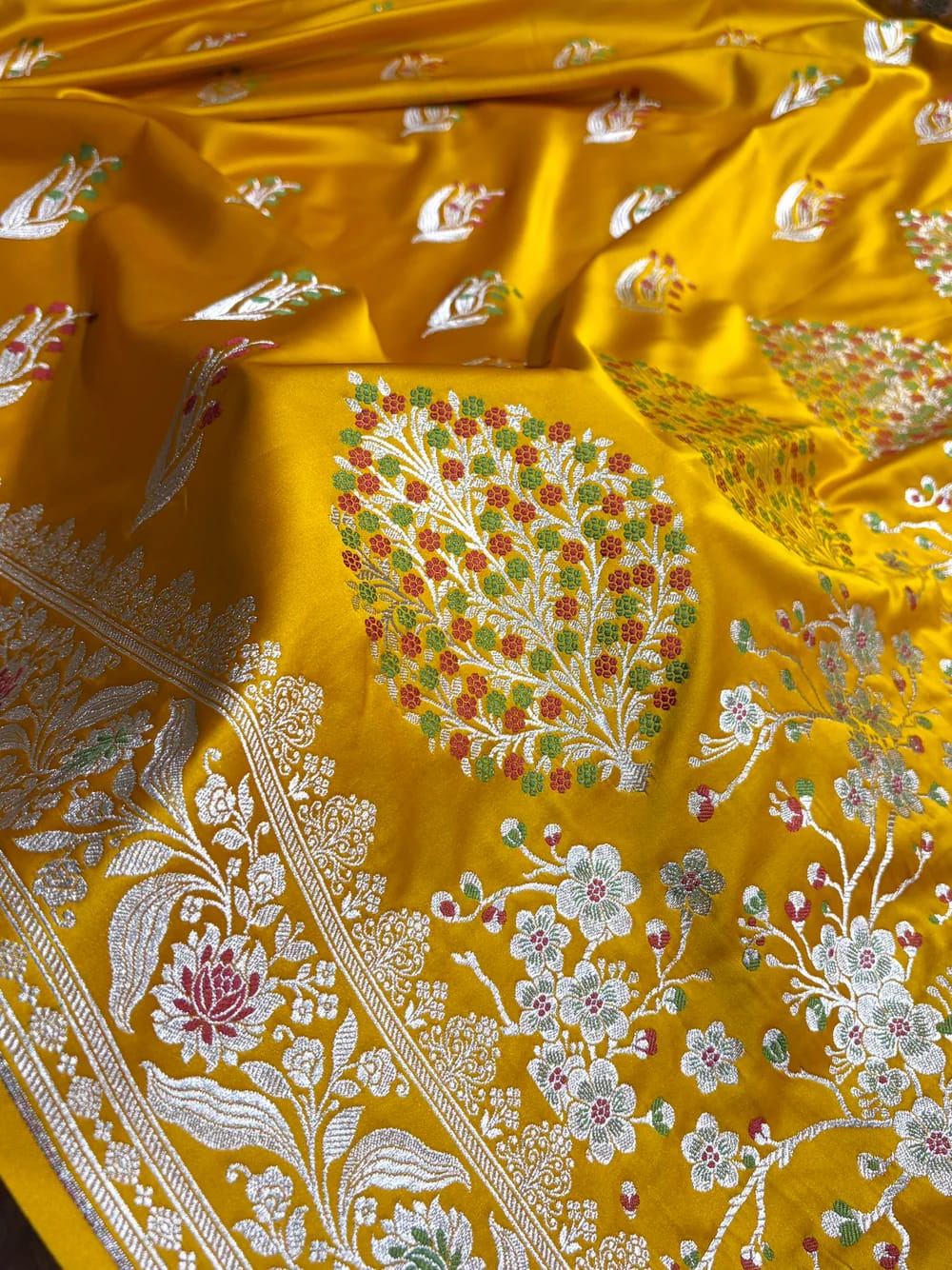 Mustard yellow Mashru Mina Buta Saree