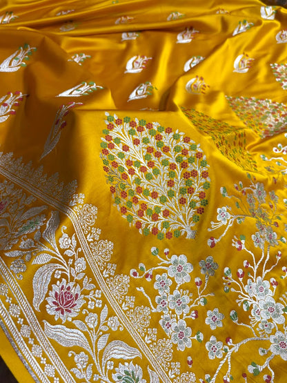 Mustard yellow Mashru Mina Buta Saree