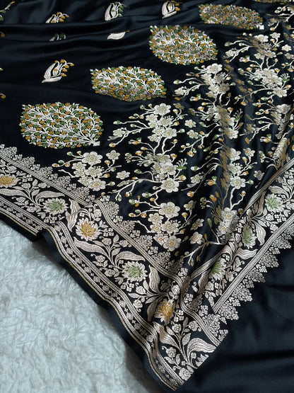 Midnight Black Mashru Mina Buta Saree