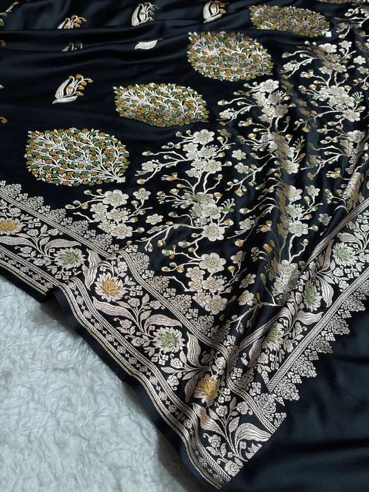 Midnight Black Mashru Mina Buta Saree