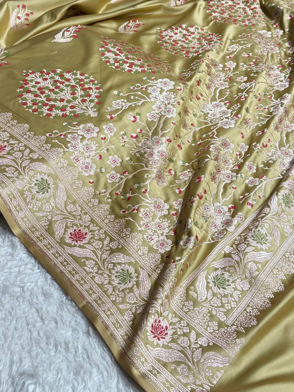 Olive Green Mahsru Mina Buta. Saree