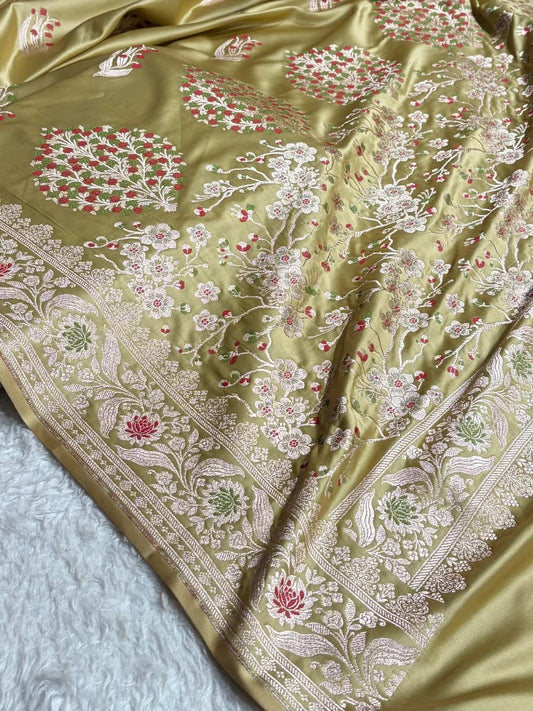 Olive Green Mahsru Mina Buta. Saree