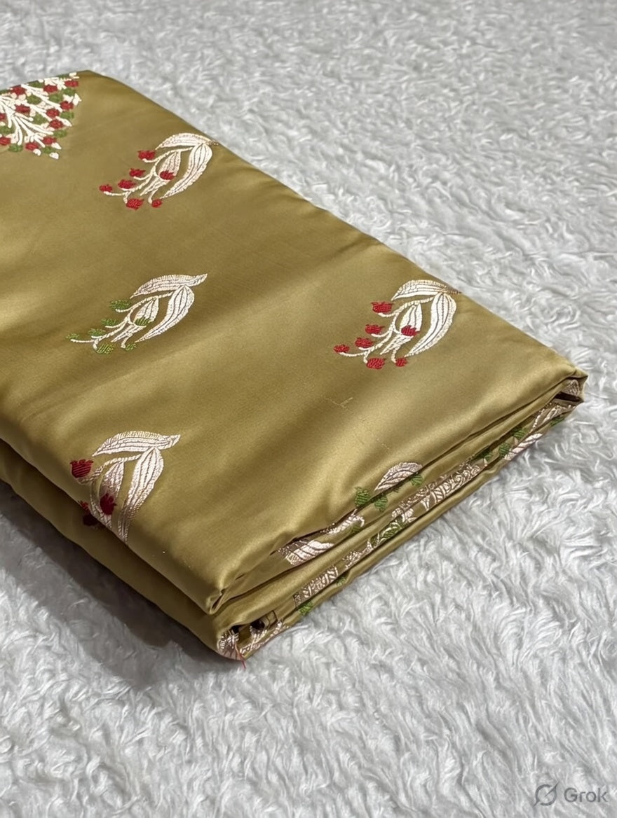Olive Green Mahsru Mina Buta. Saree