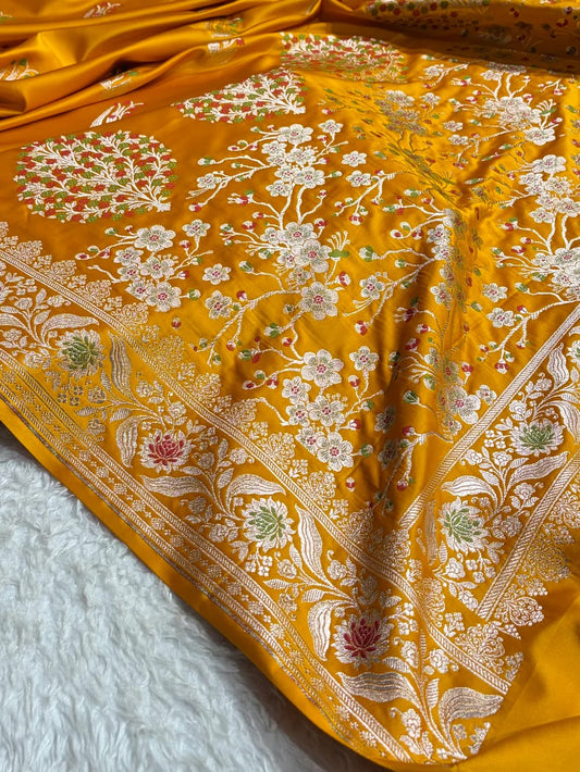 Mustard yellow Mashru Mina Buta Saree