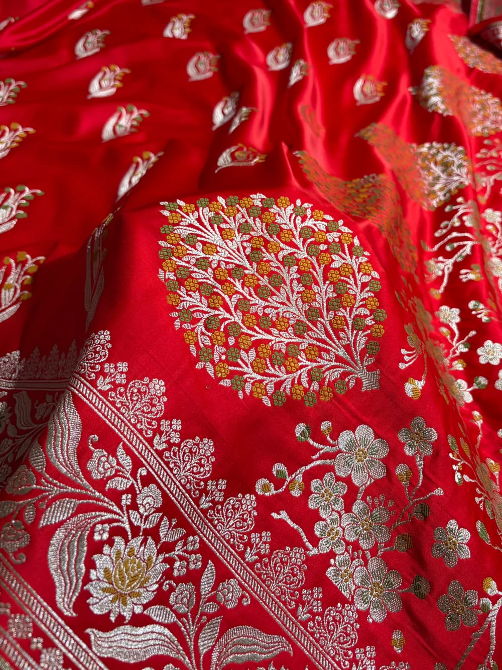 Red Mashru Mina Buta Saree