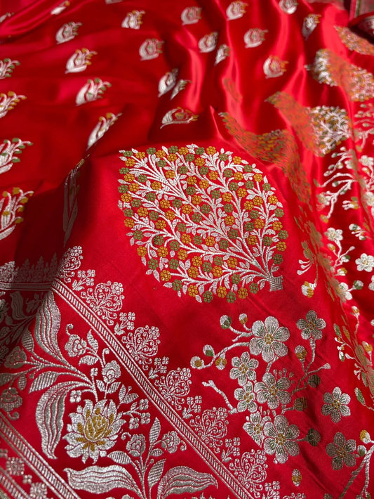 Red Mashru Mina Buta Saree