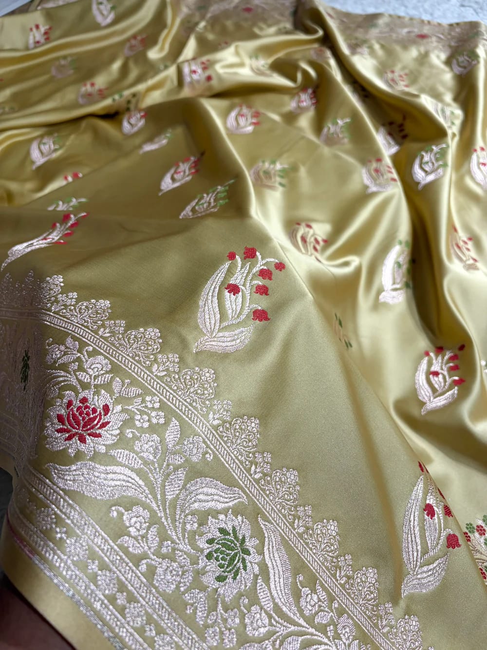Olive Green Mahsru Mina Buta. Saree