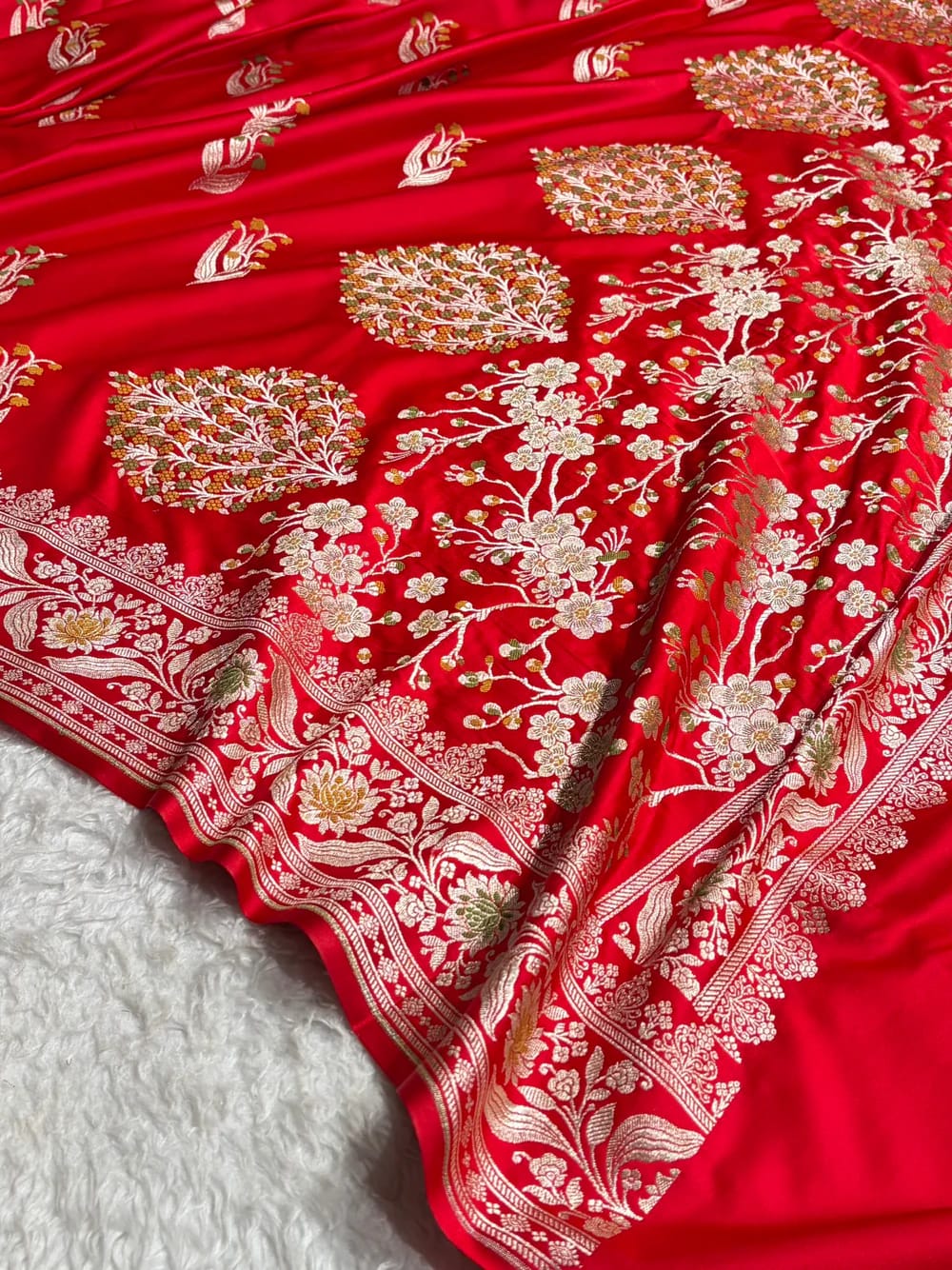 Red Mashru Mina Buta Saree