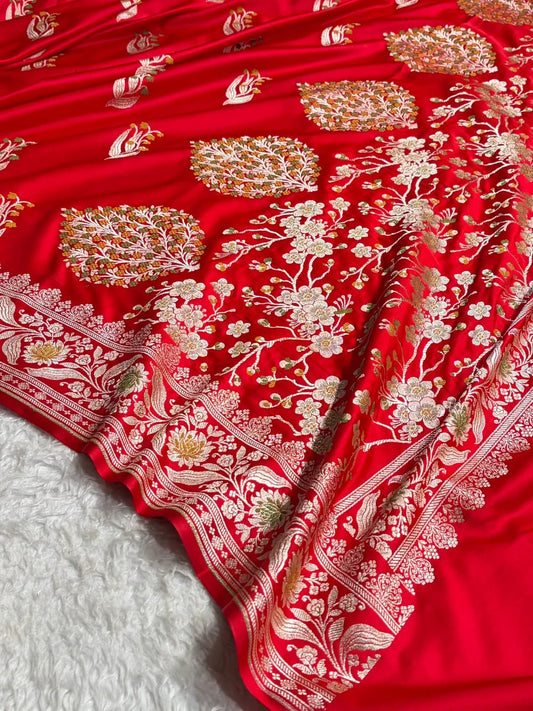 Red Mashru Mina Buta Saree