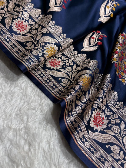 Midnight Blue Mashru Mina Buta Saree