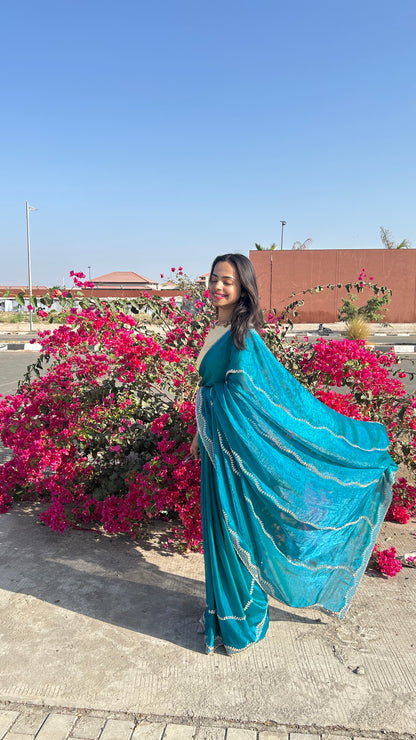 Teal Blue Fendi Drape with Signature Stone Detailing