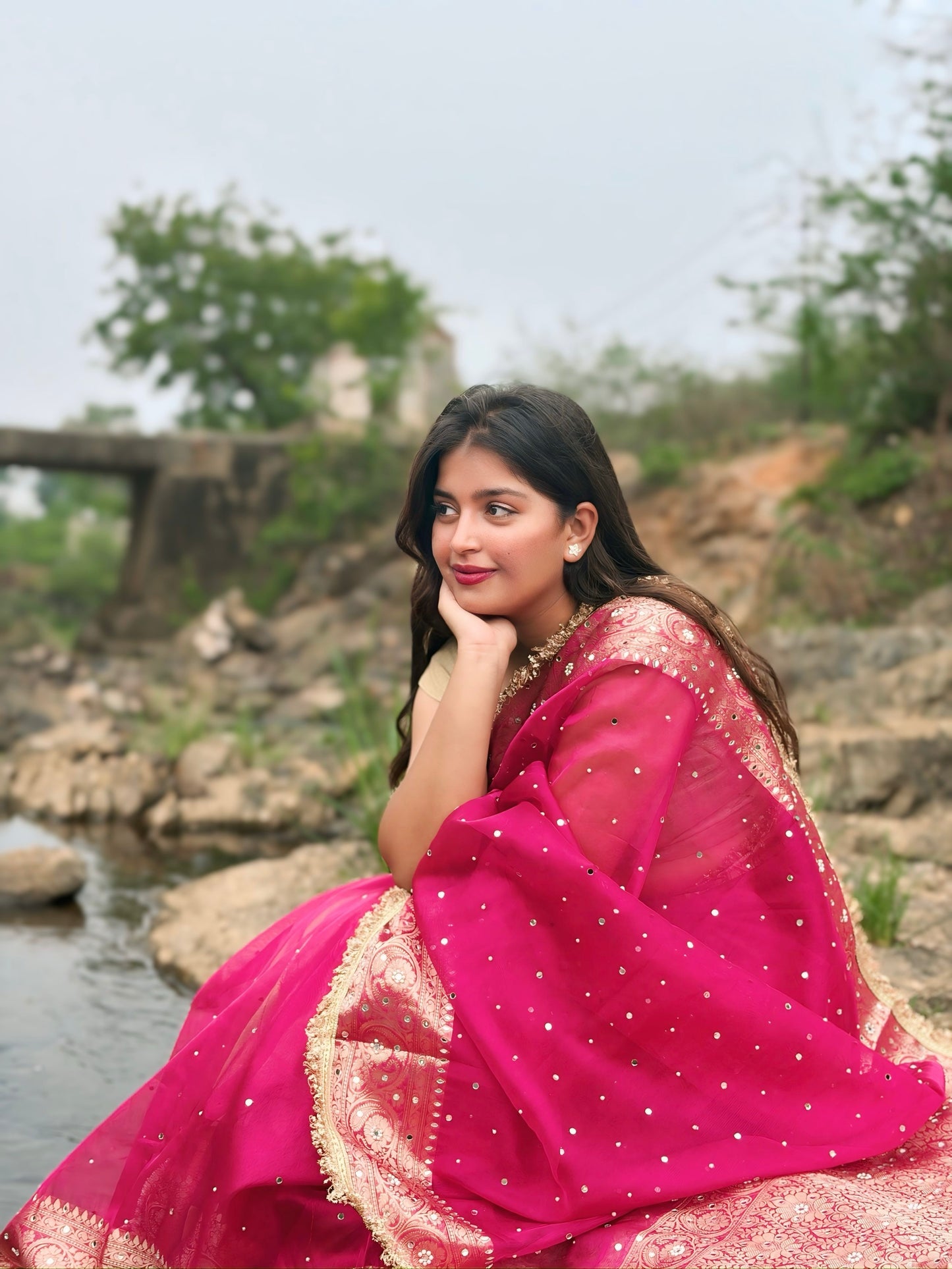 Rani Pink Banarasi Soft Tissue Silk Saree