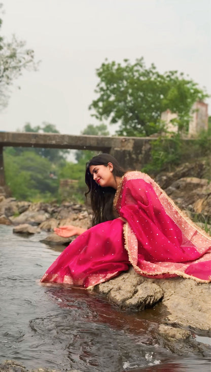 Rani Pink Banarasi Soft Tissue Silk Saree